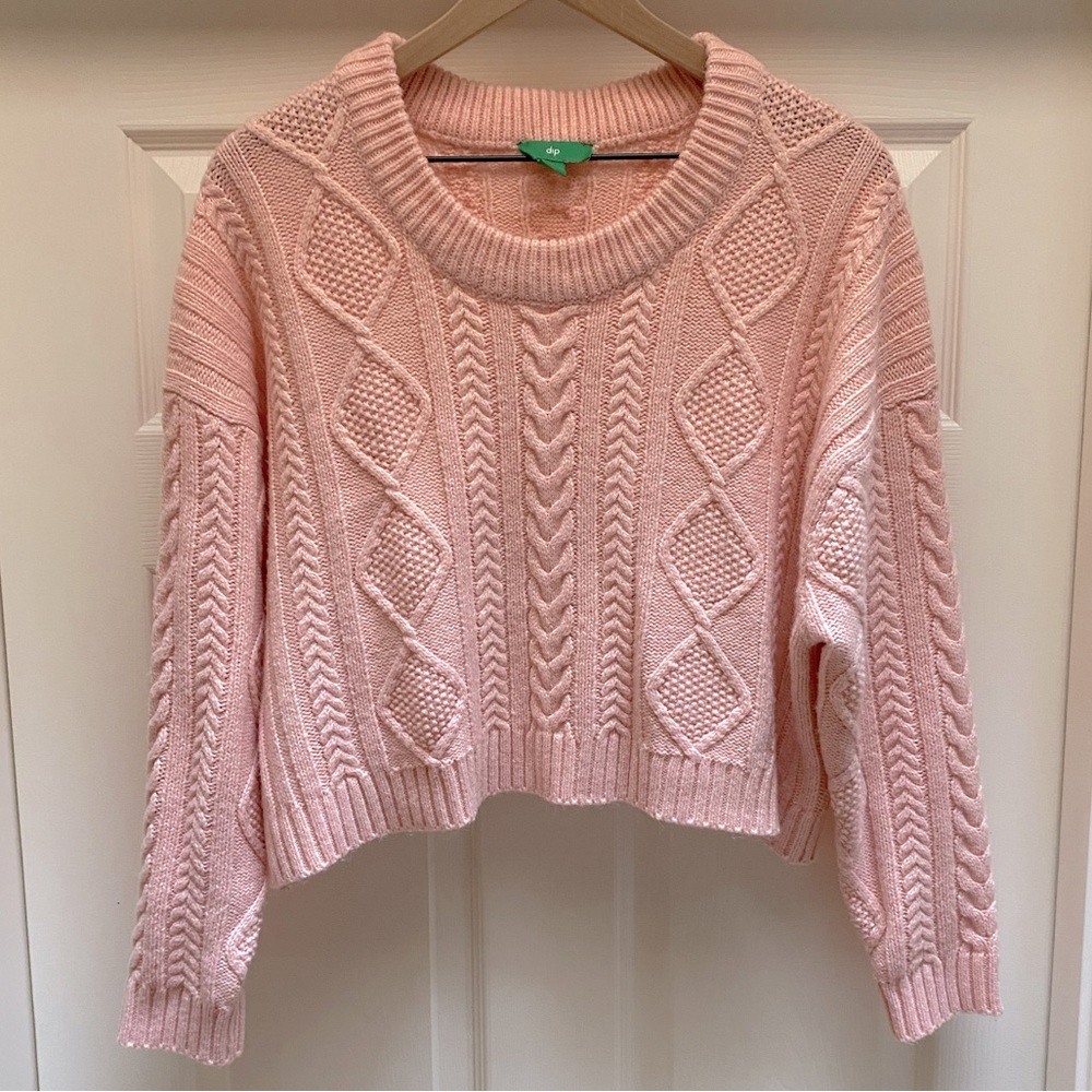 Cropped cable knit sweater Acrylic&Wool mix